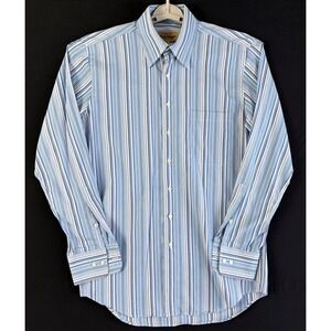 VTG 80's early 90's Paul Stuart Canadian Made Dress Shirt Medium Blue Stripes